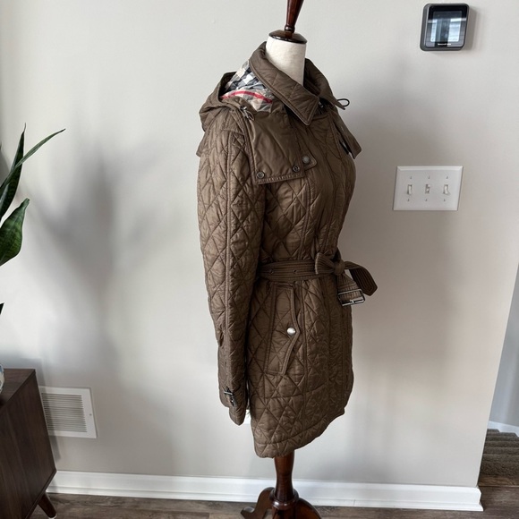 Burberry BRIT Nylon Diamond Quilted Belted & Hooded Parka - Olive - Picture 14 of 16